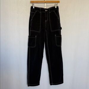 Garage Women's Black Denim Cargo Jeans White Stitching Size 00 Baggy Slouchy